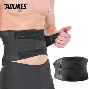 AOLIKES חדש חגורת גב, כאבי גב תחתון, הקלה עם 4 נשאר,המותניים המותניים בגב התחתון חגורת תמיכה עם כפול מתכוונן רצועות