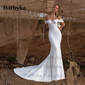 Dathyka סאטן את כתף שמלות חתונה עבור נשים 2023 הכלה בתולת הים מתוקה תחרה ללא משענת פשוט Vestidos דה נוביה