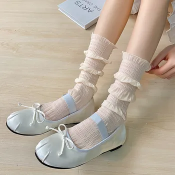 נשים גרבי תחרה בסגנון יפני הקיץ דק לנשימה Lacework מצויצת בלבן גרביים נשים ילדה מתוקה JK לוליטה Kawaii חמוד גרביים