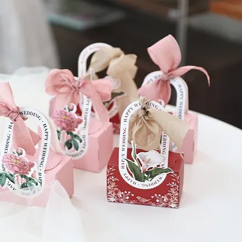 פרח חדש נושא החתונה טובה ומתנות נייד שקית ממתקים קופסת DIY עם סרט חתונה קישוט מזכרות, ציוד למסיבות