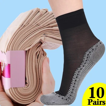 1/10Pairs אביב קיץ נשים רך גרביים קטיפה משי גרביים בתחתית מונעת החלקה אחוי באיכות גבוהה נשים Ultrathin לנשימה גרב