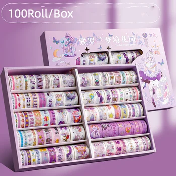 100 גלגל/קופסה של Washi Tape בציר צבע פרח תבנית בנייר דבק ערכת עיצוב אלבומים היומן מדבקות לילדים