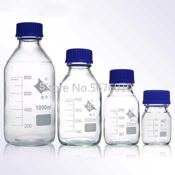 1pcs קיבולת 100/250/500/1000ml הכוס הכימית בקבוק כחול עם כובע בורג מעבדה רפואית כימיה כלי זכוכית