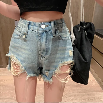 2021 ניו וינטג ' קרע 'ינס נשים מכנסיים קצרים בקיץ גבוהה מותניים סקסיים מכנסיים קצרים מיקרו מיני החוף כחול ג' ינס קצרים בנות בתוספת גודל