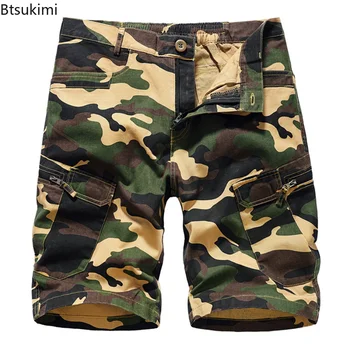 2023 Mens מכנסיים קצרים קצרים חוף הסוואה קיץ גברים כותנה רופף רב-כיס צבאי מכנסיים Homme מזדמנים מכנסיים זיעה