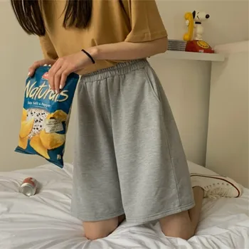 2023 בקיץ מכנסיים קצרים לנשים גמישות בנות מקסימות בסגנון קוריאני מתוק תלמידים Harajuku פשוט טהור אפור Oversize מכנסיים נקבה