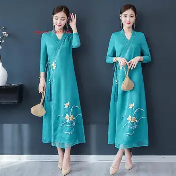 2023 סיני השתפר cheongsam עתיקה מסורתית עממית השמלה הלאומית פרח רקמה שיפון שמלה מזרחי אתני השמלה