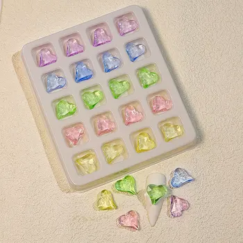 20PCS אמנות ציפורן לב מתוק נצנצים זכוכית, אבני חן צבע שונה מסמר ריינסטון 3D ליצירת תכשיטים חרוזים DIY מסמר אמנות פנינה