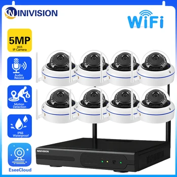 8CH 5 מגה פיקסל וידאו, מצלמות אבטחה, מערכת תקשורת אלחוטית Wifi NVR 5MP בית חכם חיצוני עמיד למים אבטחה CCTV מצלמה להגדיר
