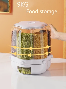 9KG גדול אחסון מזון המכיל Rotatable אורז חביות אטומות דגנים מכונת אורז מיכל דגן תיבת מטבח אחסון הארגון