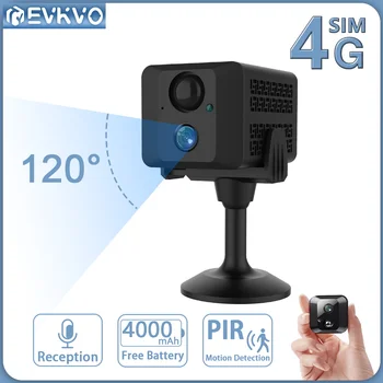EVKVO 4K 8MP 4G מיני מצלמת PIR זיהוי תנועה Built-in סוללה 4000mAh WIFI אבטחה מצלמות אבטחה ראיית לילה IR
