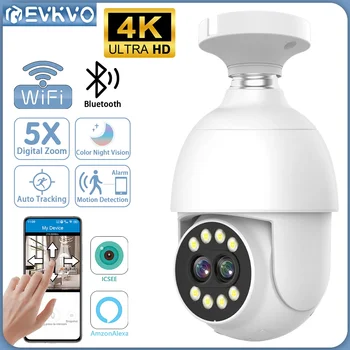 EVKVO 4K 8MP כפול עדשה WIFI הנורה E27 המצלמה 8X זום אופטי מעקב אוטומטי 50 מטר צבע ראיית לילה מעקב מצלמת IP iCsee
