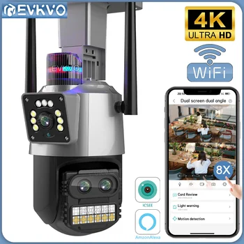 EVKVO 9MP 4K שלוש עדשות WIFI המצלמה PTZ מסך כפול 8MP חיצונית 8X זום דיגיטלי AI האנושי מעקב המשטרה אזעקת אור iCsee אלקסה