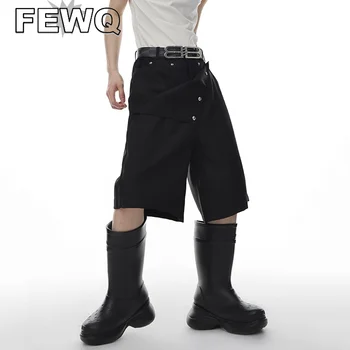 FEWQ גברים מזדמנים חליפת מכנסיים אופנה נישה עיצוב פיצול משולבים הברך אורך מכנסיים קצרים זכר רחוב דקונסטרוקציה אופנתי 9C180