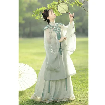 HuaShenJi המקורי של שושלת מינג Hanfu עומד צווארון החלוק קפלים החצאית ענן כתף 4Pcs נשים סינית Fairy שמלות ירוקות