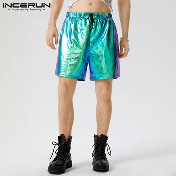 INCERUN 2023 בסגנון אמריקאי גברים נוצץ בד כפול צבע מכנסיים אופנה מזדמן מסיבת למכור חם גומי המותניים התחתונים S-5XL