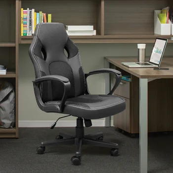 Lacoo דמוי עור משחקי המחשב הכיסא Office הכיסא עם תמיכה המותני, שחור המשחקים כיסא כיסא המחשב