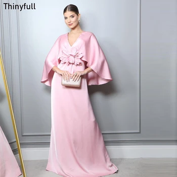 Thinyfull הורוד קו שמלות לנשף V-צוואר נפוחות שרוולים ערב שמלות ערב 2023 רשמית לאירועים שמלות Vestidos דה נוצ ' ה.