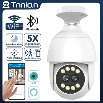 Tnnian 4K 8MP כפול עדשה WIFI הנורה E27 המצלמה 8X זום אופטי מעקב אוטומטי 50 מטר צבע ראיית לילה מעקב מצלמת IP iCsee