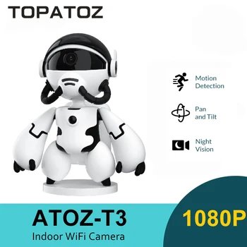 TOPATOZ WiFi IP רובוט מצלמה Full HD אלחוטי ראיית לילה מצלמות מעקב במעגל סגור מצלמת אבטחה מקורה בייבי מוניטור אודיו דו-כיוונית