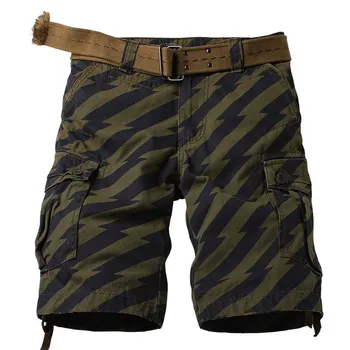 אופנת רחוב פס מכנסיים קצרים מטען גברים קיץ מזדמן כותנה קצרים צבאי Boardshorts זכר בגדים