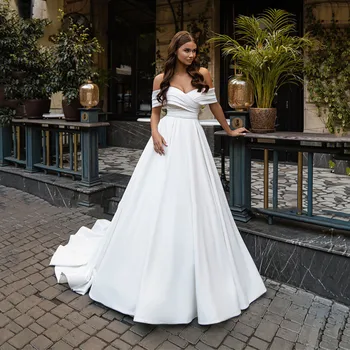 אלגנטי נסיכת שמלות חתונה את כתף קפלים סאטן קו בוהו מסיבת הכלולות vestido de noiva 2022