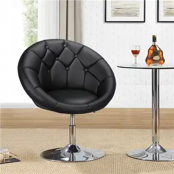 אלדן עיצוב מודרני המצויץ סיבוב חבית מבטא הכיסא, שחור דמוי עור