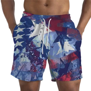 אמנות ציור הדפסת 3D דגל פסים לוח מכנסיים קצרים בקיץ ייבוש מהיר החוף לשחות מכנסיים קצרים של גברים מזדמנים מכנסיים קצרים החוף חליפה