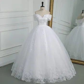 אפליקציות חרוזים שמלות כלה את כתף שמלות חתונה אלגנטית שמלת נשף שמלת הכלה גודל פלוס Vestido De Noiva