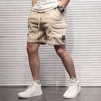 ברמודה, מכנסיים קצרים לגברים מוצק עם כיסים טיולים למשוך חוט Mens מכנסיים קצרים מטען בציר כותנה קיץ Y2k Harajuku חופשי חם.