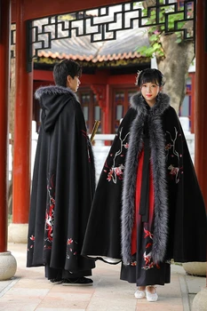 גברים Hanfu הגלימה נשים חורף חם מעיל סיני עובי מעיל עתיקה מסורתית שושלת טאנג Cosplay הגברת בגדים שחורים.