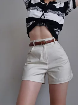 גרסה WOMENGAGA קוריאנית סלים גבוהה waisted מכנסיים קצרים עם מרקם וגוון הצבע של נשים קיץ רופף קו רחב הרגל המכנסיים DTBD