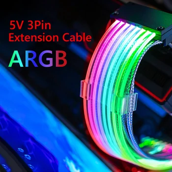 המחשב במקרה PSU סיומת ARGB SYNC כבל ATX 24Pin + GPU 8Pin(6+2Pin) ניאון צבע קו 5V 3Pin הילה Sync כבל 24ס 