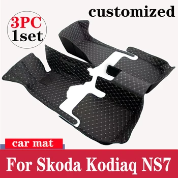 המכונית מחצלות עבור סקודה Kodiaq NS7 2017~2022 2018 2019 אוטומטי שטיחים מעור שטיח הרצפה שטיחים משטח הפנים חלקים אביזרי רכב 7 מושב