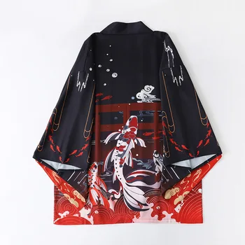 הקימונו קרדיגן קרפיון הדפסה סמוראי החולצה בגדים מסורתיים Haori קימונו נשים גברים אנימה יפנית אסיה אופנת רחוב קיץ מעיל