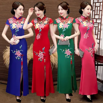 חדש בסגנון סיני רקמה Cheongsam בתולת ים חתונה ערב המפלגה שמלת נשים עתיקה מנדרין קולר צ ' יפאו חידוש