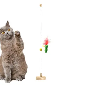 חתול טיזר צעצוע עץ התחתונה חתול טיזר שרביט עם נוצה מוט פלדה נוצות להחלפה הכשרה צעצועים רב תכליתי עבור חתולים
