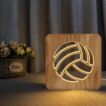 כדורעף 3D עץ מנורת Usb Led מנורת הלילה גילוף הולו מנורות שולחן הבית עיצוב חדר השינה יצירתי מתנות Dropshipping