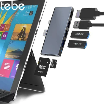 לתמוך בי USB3.0 Hub מתאם עבור Microsoft Surface Pro 6/5/4 6 ב 1 USB ל-HDMI 4K-תואם רב USB 3.0 SD/TF קורא כרטיסים מתאם