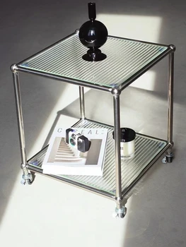 מודרני מזג קשת זכוכית ספה שולחן צד מטלטלין תה קטן שולחן עגלות נירוסטה אחסון מדף הנורדי, שולחן ליד המיטה