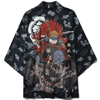 מסורתי יפני סמוראי חתול קימונו קרדיגן החלוק גברים 2021 קיץ נשים יאקאטה Haori מזדמן קוספליי אנימה בגדים