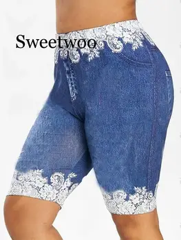 נשים מכנסיים מכנסיים חותלות הקיץ מזויף ג ' ינס נשים מכנסיים קצרים קיץ פרחוני מודפס גבוהה המותניים נקבה קצרים D30