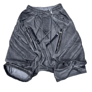 עיצוב מקורי 2023 קיץ גברים חדשים של מכנסיים ללבוש החיצוני במצוקה שטף מרופט חופשי רב-כיס קצוץ סרבל מכנסיים