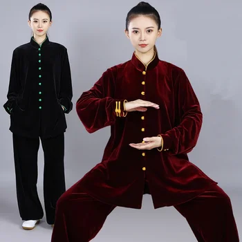 קונג פו בגדי יוניסקס סינית מסורתית בגדי קטיפה טאי צ ' י לרקום הדרקון אומנויות לחימה תחפושת ביצועים החליפה V3056