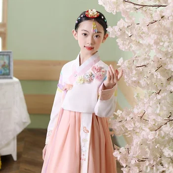קוריאני מסורתי בגדי בנות ההאנבוק הזה רקמה שרוול ארוך העתיקה ריקוד תלבושות הבמה רטרו המשפט השמלה